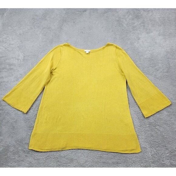 J. Jill Tops - J Jill Tunic‎ Top Womens Small Yellow Linen Blend 3/4 Sleeves Blouse